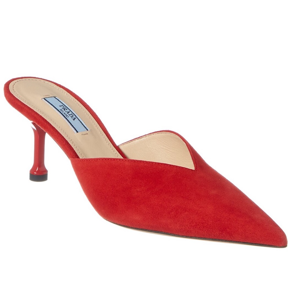 Prada Suede Pointy Toe Mule Red